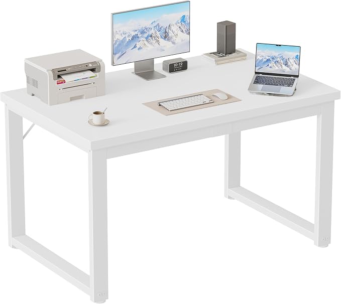 Mericonia 40 Inch Computer Desk, 1.2" Thick Small Office Table, White | Modern Simple Style, Heavy Duty Industrial Frame, Small Study & Writing Table for Home Bedroom Work