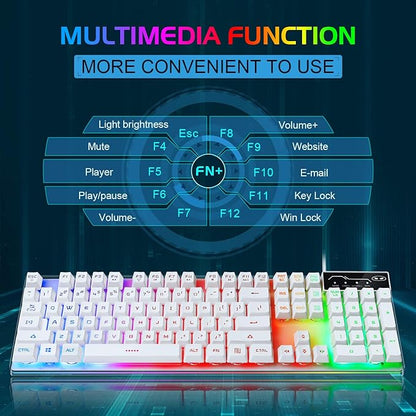 Gaming Keyboard and Mouse Combo, K1 RGB LED Backlit Keyboard with 104 Key for PC/Laptop(White)