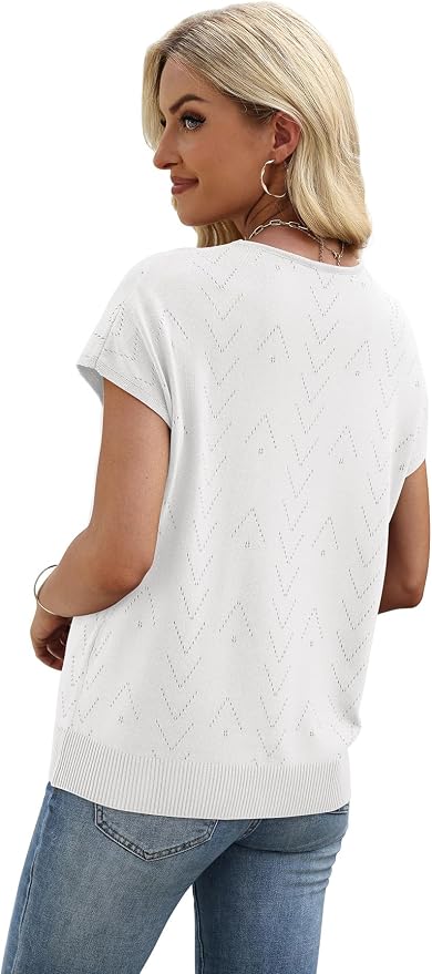 WIHOLL Short Sleeve Sweater for Women V Neck Trendy Cute Tops Business Casual Outfits Cap Sleeve