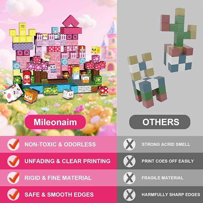 300PCS Magnetic Blocks Building Toys for Kids - 0.8in Magnet Cubes Cherry Blossom Forest Theme Toddler Toys, STEM Preschool Educational Sensory Construction Set, Birthday Gifts for Boys Girls Age 3-8