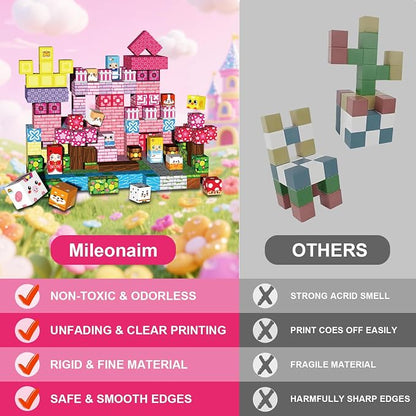 300PCS Magnetic Blocks Building Toys for Kids - 0.8in Magnet Cubes Cherry Blossom Forest Theme Toddler Toys, STEM Preschool Educational Sensory Construction Set, Birthday Gifts for Boys Girls Age 3-8