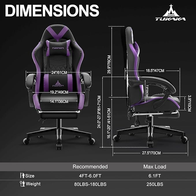 Gaming Chair,Ergonomic Massage Office Chair with Footrest,Purple | Pocket Spring Cushion,Reclining,Thick High Back,Headrest and Lumbar Support,Adjustable Leather Computer Chair Gamer Chair