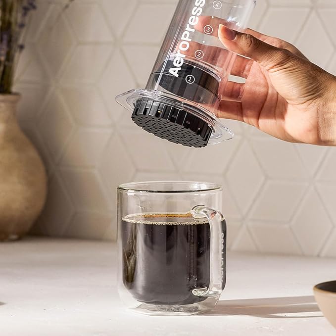 AeroPress Clear Coffee Press, French Press, Pour-Over & Espresso Style | All-in-One Manual Coffee Maker, 2-Minute Brew, Less Bitterness, More Flavor, Portable, Travel & Camping