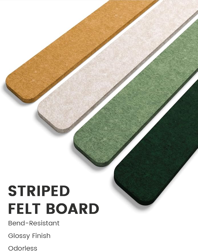 Fluxynara 13" x 2" Felt Wall Panels, Moss Glimmer | 8-Pack Includes 50 Push Pins and Adhesive Tabs for Photos, Notes and Decor in Bedroom Doors, Home Office or Studios