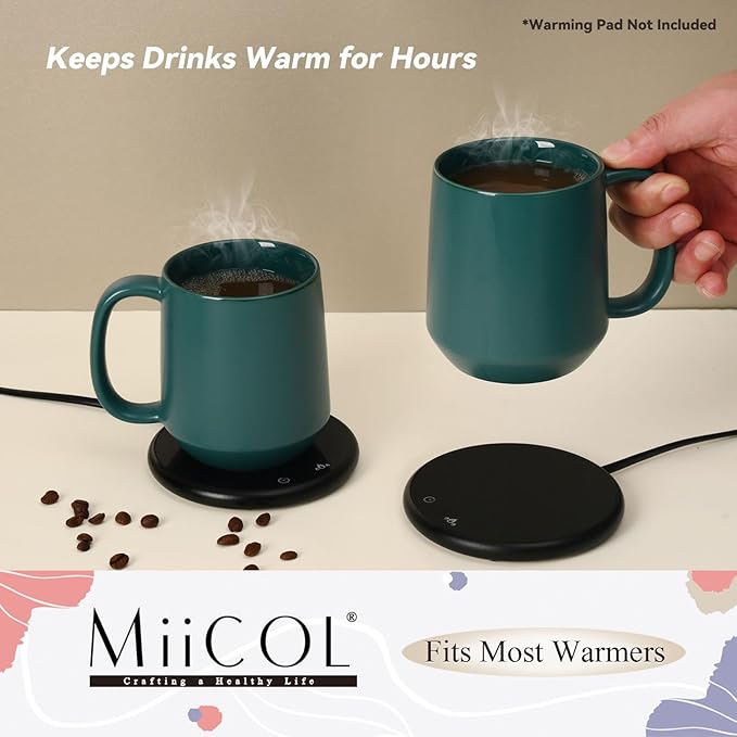 Miicol Ceramic Coffee Mug, 16 oz Large Coffee Cup, Tea Mug with Handle, Flat Bottom Mug for Men, Women, Office, Microwave and Dishwasher Safe, Multi-Color, Turquoise