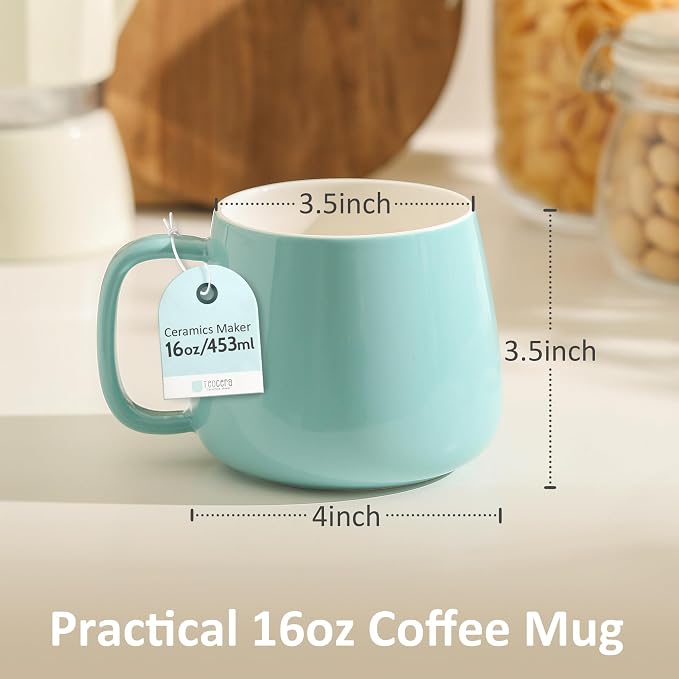Teocera 16oz Ceramic Coffee Mugs Set of 4 – Stackable Latte Cups, Microwave, Dishwasher & Oven Safe – Ideal for Coffee, Cappuccino, Hot Chocolate, Housewarming Gifts, Turquoise