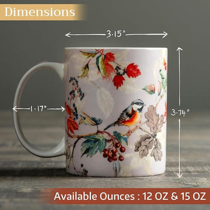 Maison d' Hermine Coffee Mug with Handles Tea Cups (12 Ounce, Pack of 2) | Fine Bone China Coffee Mugs for Hot Beverages Cappuccino Latte Home Restaurant Hotel Spring Summer -Equinoxe - Grey