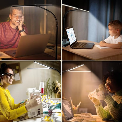 Led Desk Lamp for Office Home - 24W Double Head Architect Desk Light with Clamp & Timer, Eye Caring Folding Table Lamp Gaming Desktop Computer LED Lights Desk Supplies for Workbench Studing Drafting