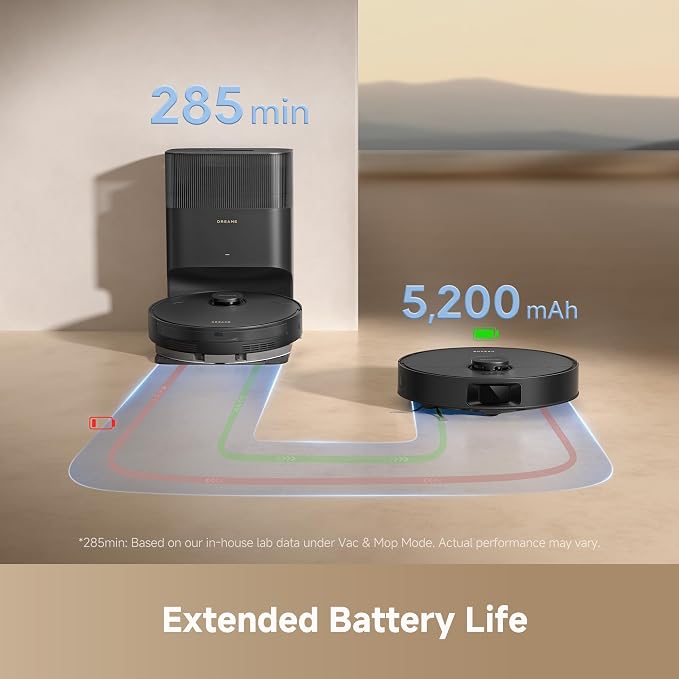 dreame D20 Plus Robot Vacuum and Mop, Detangling DuoBrush for Pet Hair | 13,000Pa Suction, Self-Emptying with 5L Dust Bag, LDS Mapping, App & Voice Control, Ideal for Hard Floors & Carpets