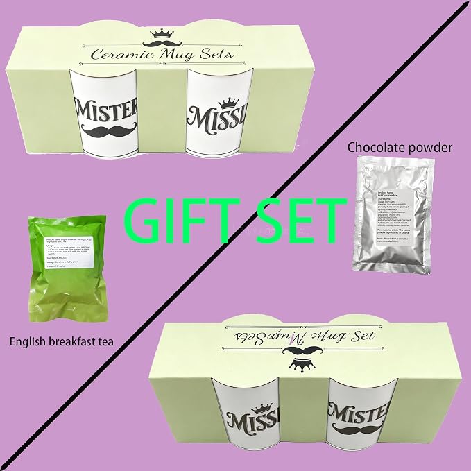 Porcelain Engagement Gifts For Couples, 11OZ Mister and Missus Mug Set of 2,Wedding Gifts for Couple, Bride and Groom Newlywed Bridal Shower, His Hers, Mr and Mrs, Christmas Day, Valentines