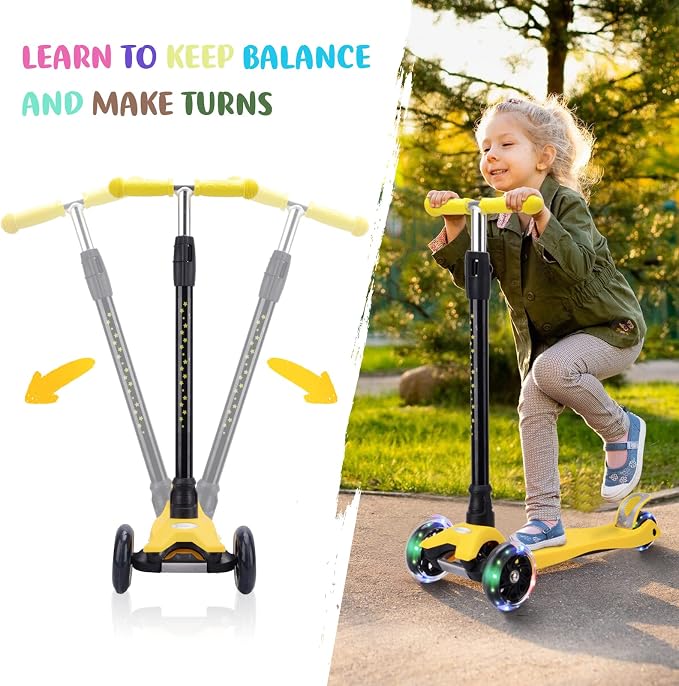 3 Wheel Scooter for Kids Ages 6-12,Kids Scooter with Light Up Wheels, Sturdy Deck Design, and 4 Height Adjustable Suitable for Kid Ages 3-12