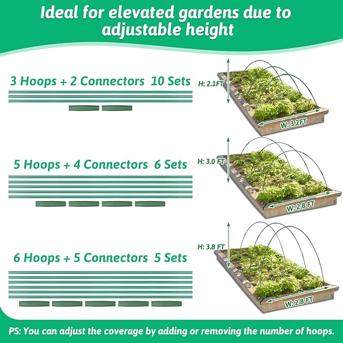 30 Pcs Garden Hoops for Raised Beds, 6mm Greenhouse Hoops Grow Tunnel Fiberglass Hoop House Kit, 6 Sets Plant Support Garden Stakes Hoops Frame for Netting Shade Cloth Row Cover Garden Supplies