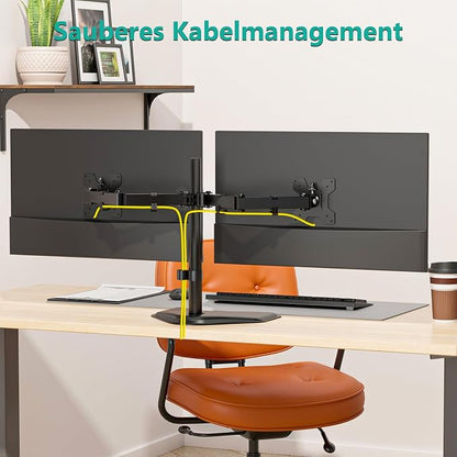 WALI Dual Monitor Stand for Desk, Monitor Stands for 2 Monitors up to 27 inch, Dual Monitors Mount Fits up to 22lbs, Free Standing Full Motion Dual Monitors Arm for Desk (MF002), Black
