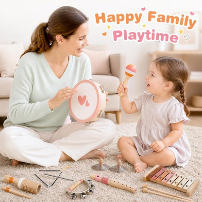 Vanplay Musical Toys for 2 Year Old Girls Birthday Gifts, Montessori Toys for 2 3 Year Old, 8 in 1 Wooden Musical Instruments with Xylophone/ Tambourine/Maracas for Toddler 2-4