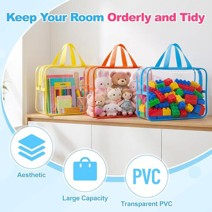 6 Pack Clear Toy Storage Bags with Zippers, Multi-Color Toy Organizer with Handles, Premium Plastic Toy Organizers and Storage for Building Blocks, Lego, puzzle, Crafts, Travel Essentials