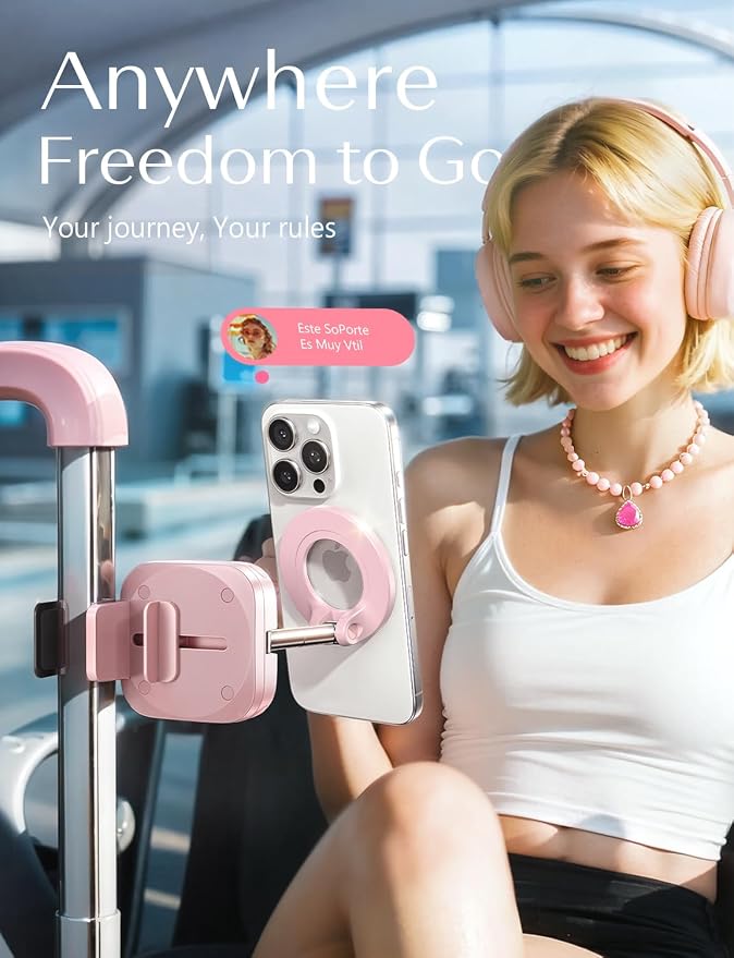 LISEN Airplane Travel Essentials for Flying Airplane Phone Holder for Desk | Pink Office Desk Accessories And Decor Room Decor For Women Airplane Gadgets For Long Flights Magsafe Phone Accessories