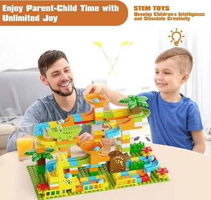 JIXIn Dinosaur Marble Runs for Kids 4-8 Building Blocks 187Pcs Compatible with Lego DUPLOS for Age 2-5 - Marble Run for Kids Ages 3-5 - Montessori Toys - STEM Toys - Fun Dinosaur Toys for Kid Ages 3+