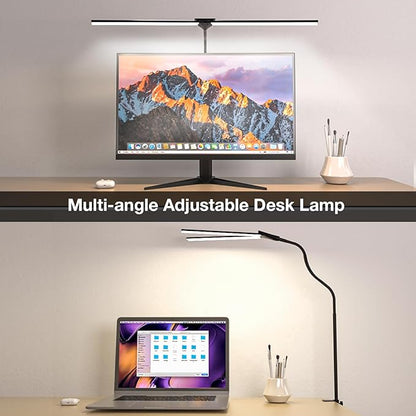 LED Desk Lamp for Home Office,Bright Double Head Desk Lamp with Clamp,Dimmable 5 Color Modes Desk Lighting,12W Eye-Caring Architect Table Lamp for Workbench,Monitor,Reading,Study,1400lm