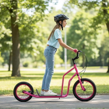 Costzon Big Wheels Kick Scooter for Kids 8+, Youth Scooter with Foldable & Height Adjustable Handlebar, Inflatable Shock Absorption Wheels, Dual Brakes for Teens, Adults, Max Load 220 LBS