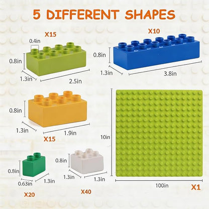 Building Blocks Set for Kids with Baseplate Big Building Bricks 101Pcs Classic Bulk Sensory Toy for Kids Toddlers Boys Girls 15 Random Colors Birthday Gift Compatible with Lego All Major Brand