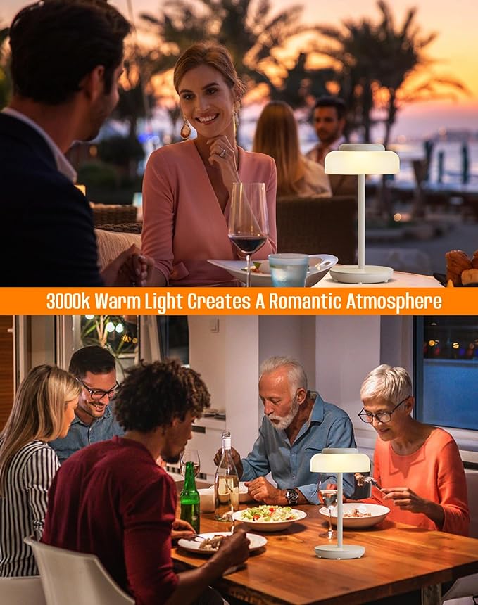 QiMH Battery Operated LED Table Lamp, 5000mAh Cordless Desk Lamp with 3 Level Brightness Touch Control, Mini Rechargeable Night Light for living room, Bedroom, outdoor bar (White)
