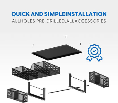 Simple Trending Metal Monitor Stand Riser, Drawer & 2 Pen Holders, Black | 2-in-1 Desk Organizer & Monitor Stand | Sturdy Metal | Ergonomic Support | Space Saving | Easy Setup