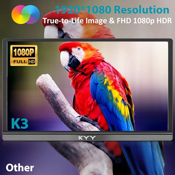 KYY Portable Monitor 15.6" 1080P Computer Monitor Screen Extender w/Cover | Portable Monitor for Laptop 1080P FHD IPS with USB-C and HDMI, Laptop Screen Extender for Travel HDR Gaming Monitor w/Speaker