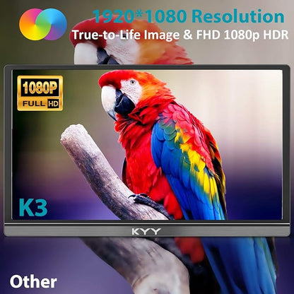 KYY Portable Monitor 15.6" 1080P Computer Monitor Screen Extender w/Cover | Portable Monitor for Laptop 1080P FHD IPS with USB-C and HDMI, Laptop Screen Extender for Travel HDR Gaming Monitor w/Speaker