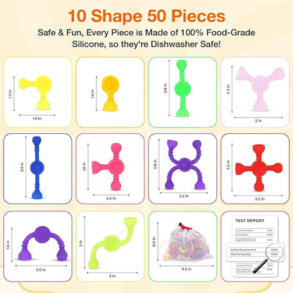 Kids Stem Sensory Building Toys - 50pcs Fine Motor Skills Toys for Toddlers, Educational Toy for Kid Activities, Travel Toy for Airplane, Car, ADHD