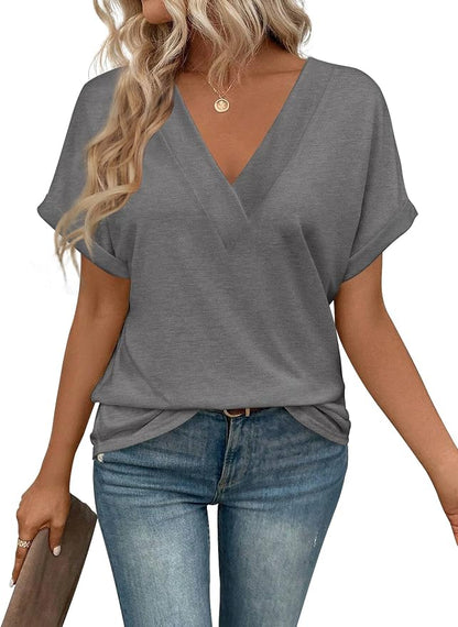 T Shirts Short Sleeve V Neck Tees Womens Tops Beach Vacation Fashion Clothes 2026 Casual Summer Spring Fall Outfits