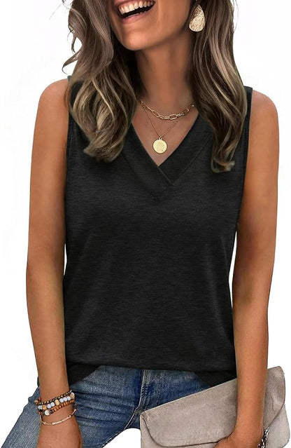 Zeagoo Tank Top for Women V Neck Loose Fit Sleeveless Summer Tops Business Casual Outfits Dressy Blouses Shirts