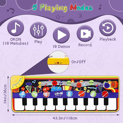 Musical Piano Mat for Toddlers - 28 Music Sounds Floor Piano Keyboard Dance Playmat - Toy & Gift for Kids 1-5 Years Old Boys Girls