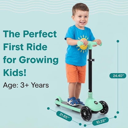 SereneLife Toddler Scooter, Adjustable Micro Scooter for Ages 2-5, Lightweight Kids 3 Wheel Design with LED Light-Up Wheels, Anti-Slip Deck & Lean-to-Steer Control, Indoor/Outdoor Use (Mint Green)