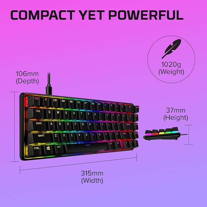 HyperX Alloy Origins 65 - Mechanical Gaming Keyboard – Compact 65% Form Factor - Linear Red Switch - Double Shot PBT Keycaps - RGB LED Backlit - NGENUITY Software Compatible,Black