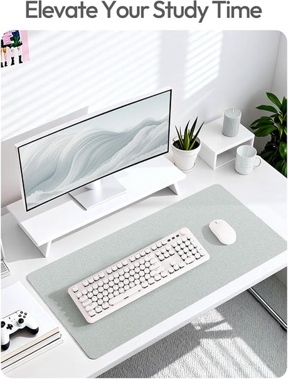 YSAGi Leather Desk Pad Protector, Office Desk Mat, Large Mouse Pad, Non-Slip PU Leather Desk Blotter, Laptop Desk Pad, Waterproof Desk Writing Pad for Office and Home (Silver, 35.4" x 17")