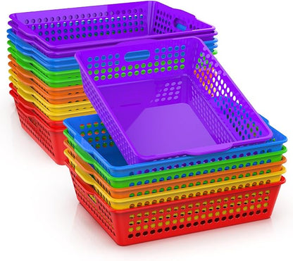 QRRICA 18 Pack Plastic Classroom Storage Baskets, Paper Trays for Classroom Organization & Turn in Trays for Teachers, Students, Desk Organizer Bin 13.8x10.6x3.1 Inch