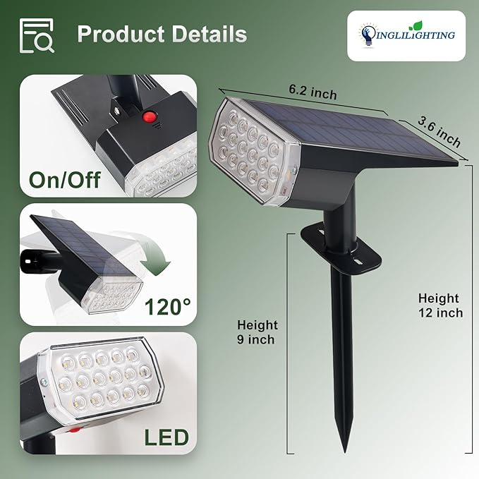 DINGLILIGHTING Waterproof Solar Lights Outdoor: IP65 Led Spot Light Decorations for Garden - 3 Lighting Modes Solar Powered for Yard - Dust to Dawn Uplighting Landscape Pathway Drive Patios 6PC Warm
