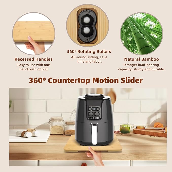 360°Rolling Tray Bamboo Kitchen Appliance Slider for Coffee Maker Pot | Countertops Sliding Tray Mat for Kitchen Appliances Easily Move Under The Cabinet Natural 11.6×13.9