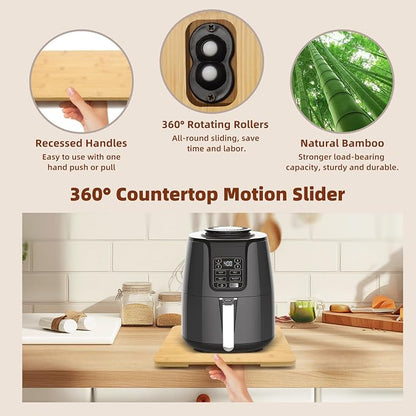 360°Rolling Tray Bamboo Kitchen Appliance Slider for Coffee Maker Pot | Countertops Sliding Tray Mat for Kitchen Appliances Easily Move Under The Cabinet Natural 11.6×13.9