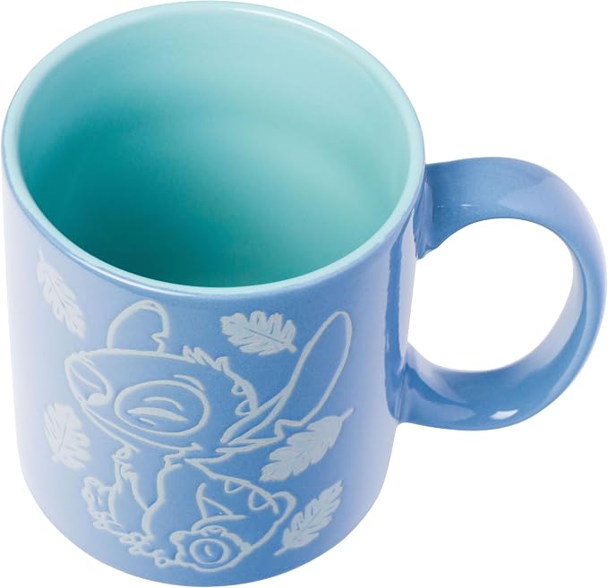 Silver Buffalo Disney Lilo and Stitch, Wax Resist Ceramic Pottery Mug, 20oz | Sitting Tropical Leaves, Cute But Cheeky, Etched Engraved, 0.59 Liters