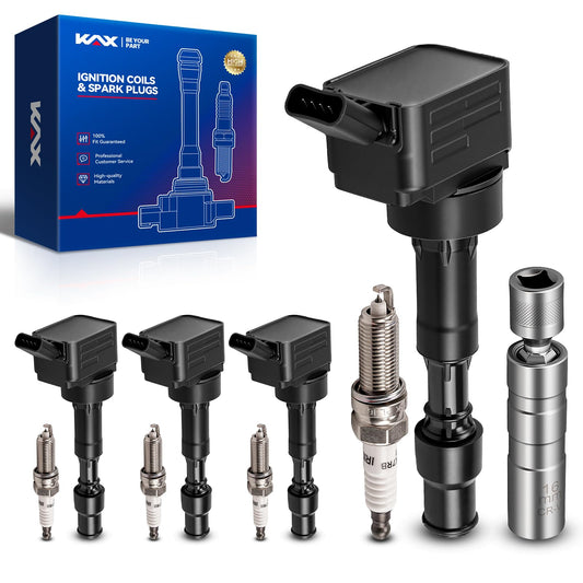 KAX Set of 4 Ignition Coil Pack & Iridium Spark Plugs w/Tool for Kia 2018 DI, Forte Koup 2017 2.0L, Hyundai 2015 Elantra 2.0L, U