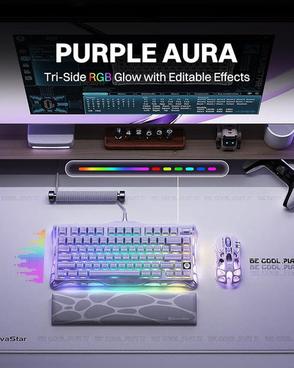 GravaStar Mercury K1 75% Wireless Mechanical Gaming Keyboard RGB Backlit | Gasket Mount, Hot Swappable Linear Switches, Creamy Sound Keyboard, 2.4GHz/USB-C/Bluetooth 5.0, for Win/Mac【Lavender Purple】