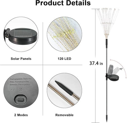 Solar Garden Lights Outdoor, 4 Pack 120 LED Twinkling Firework Lights Decorative with 2 Modes, Outdoor Waterproof Solar Starburst Light for Outside Yard Pathway Garden Decor, Multicolor