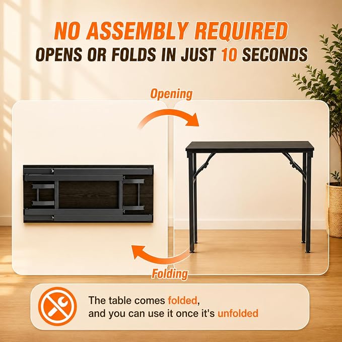 Folding Table Computer Desk - 35.8" No Assembly Folding Desk Design and Foldable Office Desk, Small Desk for Bedroom, Compact Storage Portable Use for Dorm and RV Small Space, Dark Oak