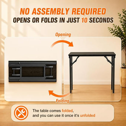 Folding Table Computer Desk - 35.8" No Assembly Folding Desk Design and Foldable Office Desk, Small Desk for Bedroom, Compact Storage Portable Use for Dorm and RV Small Space, Dark Oak