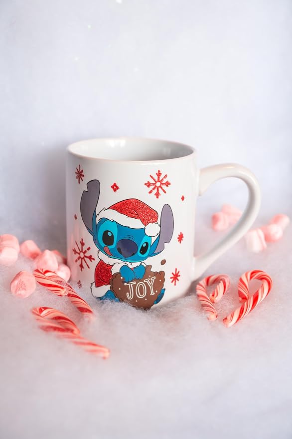 Silver Buffalo Disney Lilo and Stitch Santa Glitter, Ceramic Mug, 14oz | Dressed as, Christmas, Holiday Joy, 0.4 Liters