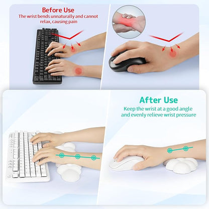 Sushret Cloud Wrist Rest Keyboard, Cloud Keyboard Wrist Pad Set with PU Leather Memory Foam, Cute Arm Rest for Palm Support, PC/Gaming Desk Accessories/Office Setup/Computer Hand Cushion - White