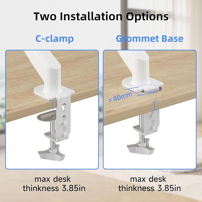 Suptek Single Monitor Mount Adjustable Gas Spring Monitor Arm Desk Mount Stand Fits 17 20 22 23 24 26 27 32 33 inch Monitors,Holds up to 22 lbs,White(MD18W)