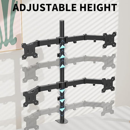 Black Quad Monitor Arm Mount for 13-27 Inch Screens | Ultrawide Screens Up to 34 inch Fully Adjustable Stand with C-Clamp/Grommet Base Max VESA 100x100 Each Screen Capacity 22lbs
