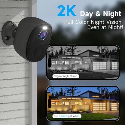 4Pack 5G/2.4G WiFi Security Cameras, 2K Security Cameras Wireless Outdoor Battery Powered with AI Motion Detection Siren Alarm, Color Night Vision, 2-Way Talk, IP65 Waterproof, Works w/Alexa, Cloud/SD